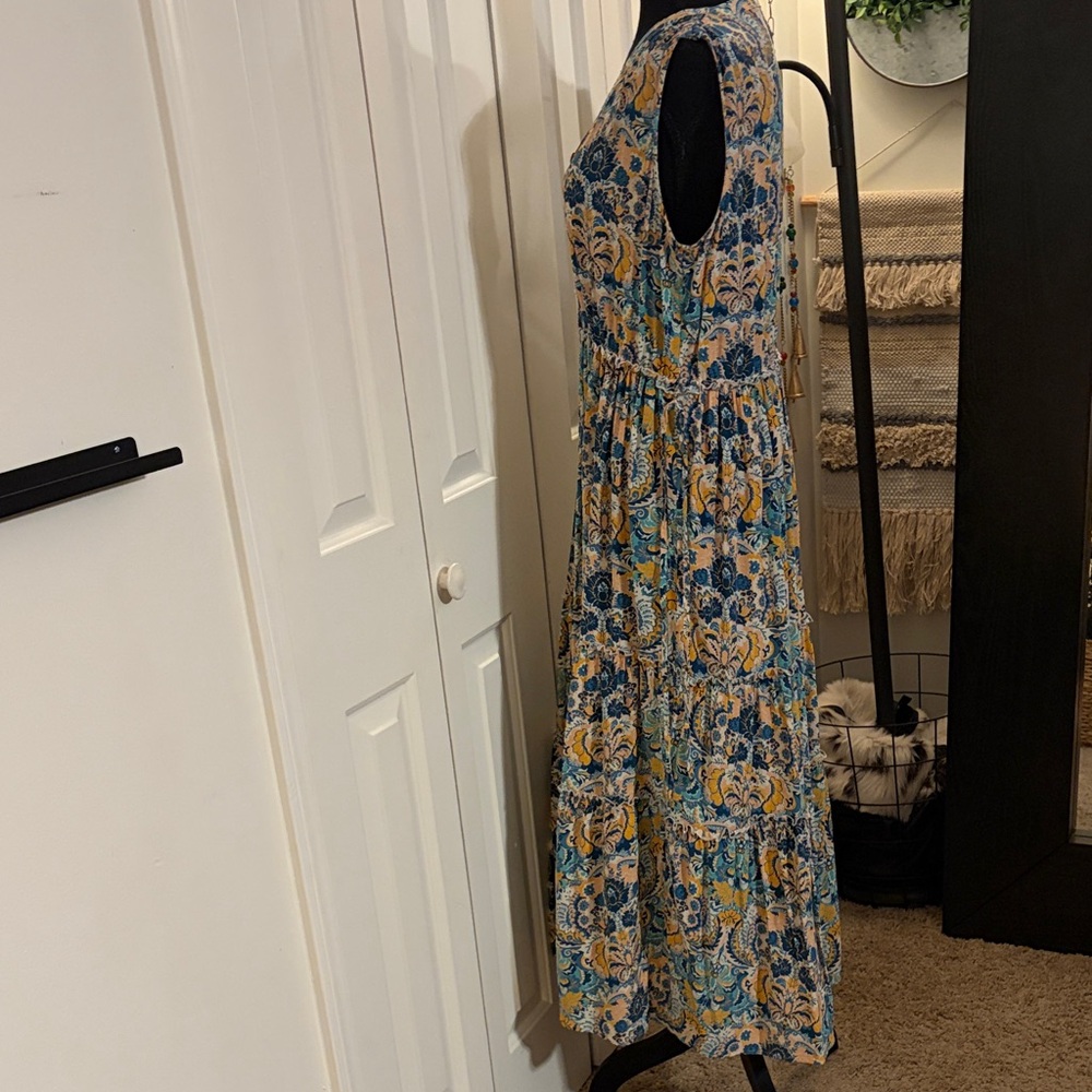Tyler Boe Silk Floral Sleeveless Dress - Blue and Yellow - Picture 3 of 7